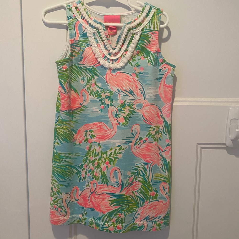 EUC Lilly Pulitzer Harper shift dress size 4 / 5 flamingo print